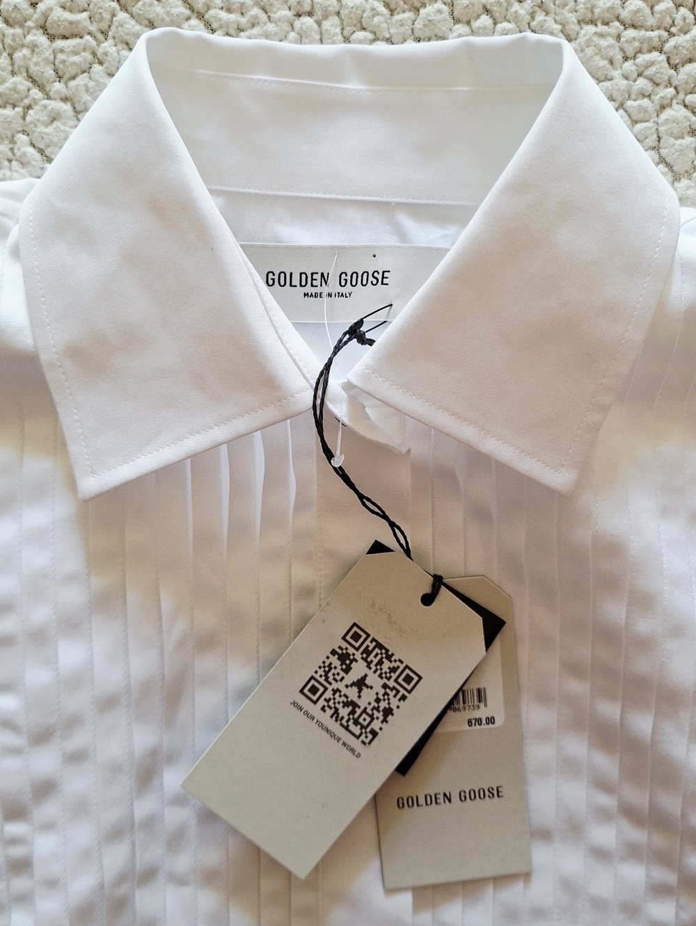 GOLDEN GOOSE Pintuck Bib Oversized Cotton Button-Up Shirt White XS Org $750 - Picture 11 of 16